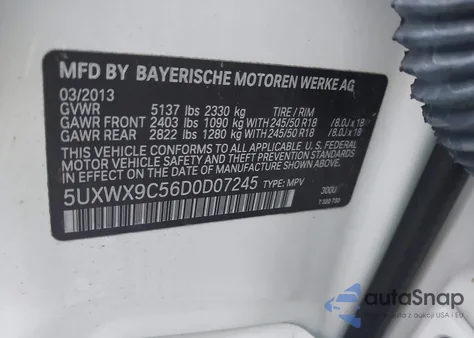 2013 BMW X3 xDrive28I из США, поврежденный, VIN 5UXWX9C56D0D07245